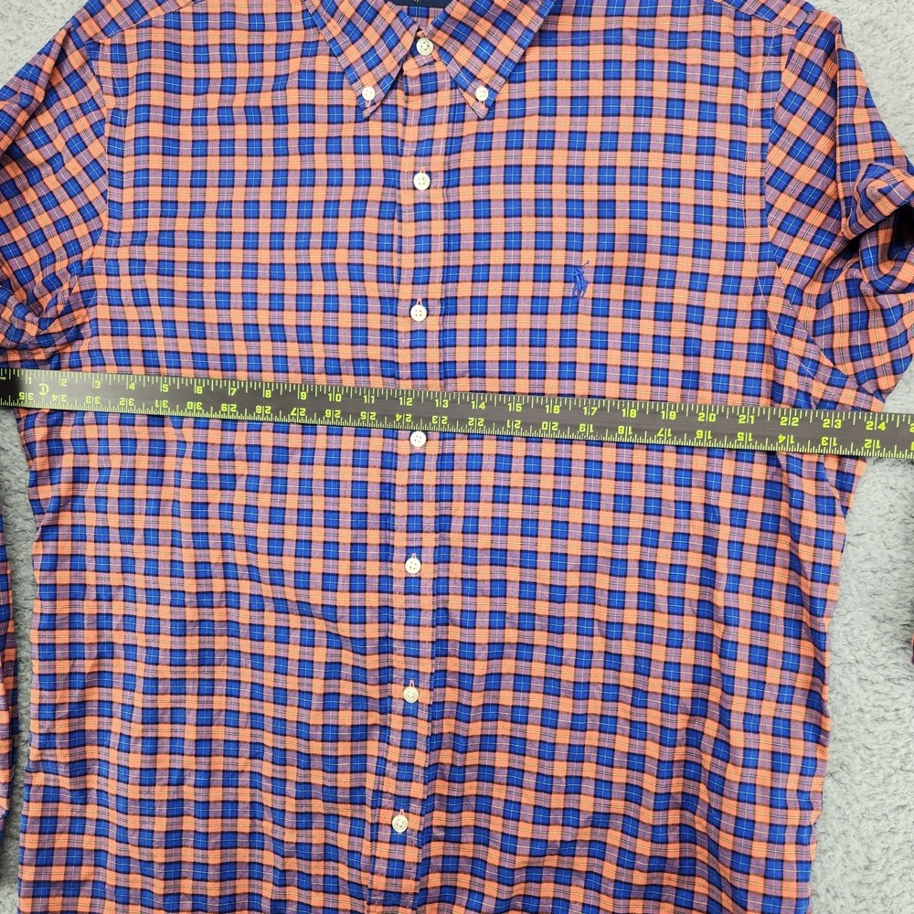 Ralph Lauren Long Sleev Button Down Shirt Mens Size XL Check Pattern Orange Blue - Picture 4 of 7